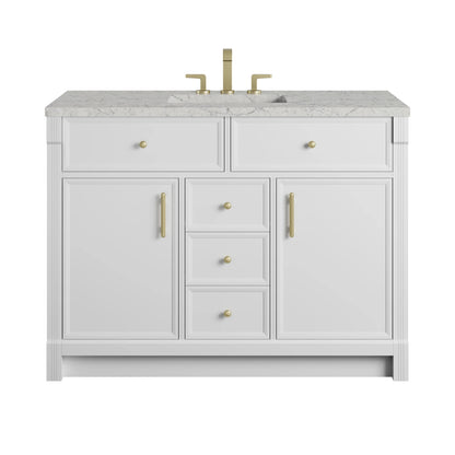Bellshire 48" Single Vanity, Bright White w/ 3 CM Eternal Jasmine Pearl Silestone Top