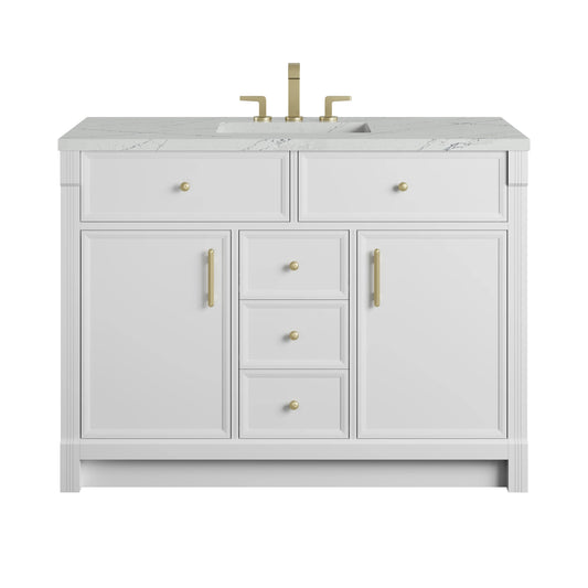 Bellshire 48" Single Vanity, Bright White w/ 3 CM Ethereal Noctis Silestone Top