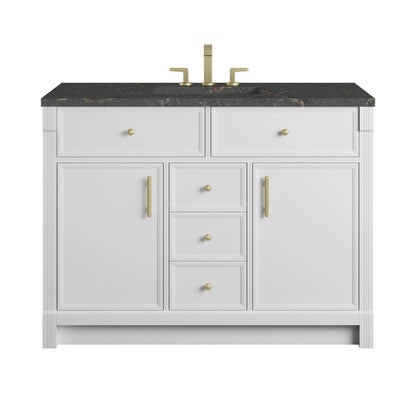 Bellshire 48" Single Vanity, Bright White w/ 3 CM Parisien Bleu Silestone Top