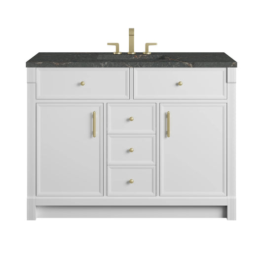 Bellshire 48" Single Vanity, Bright White w/ 3 CM Parisien Bleu Silestone Top