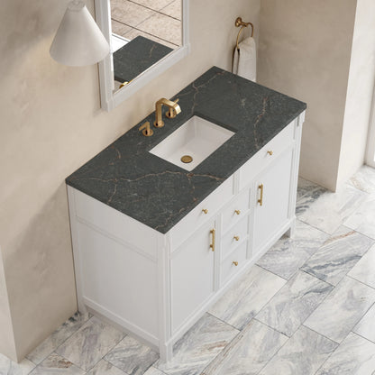 Bellshire 48" Single Vanity, Bright White w/ 3 CM Parisien Bleu Silestone Top, view 7