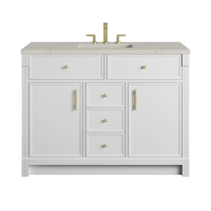 Bellshire 48" Single Vanity, Bright White w/ 3 CM Siberian Silestone Top