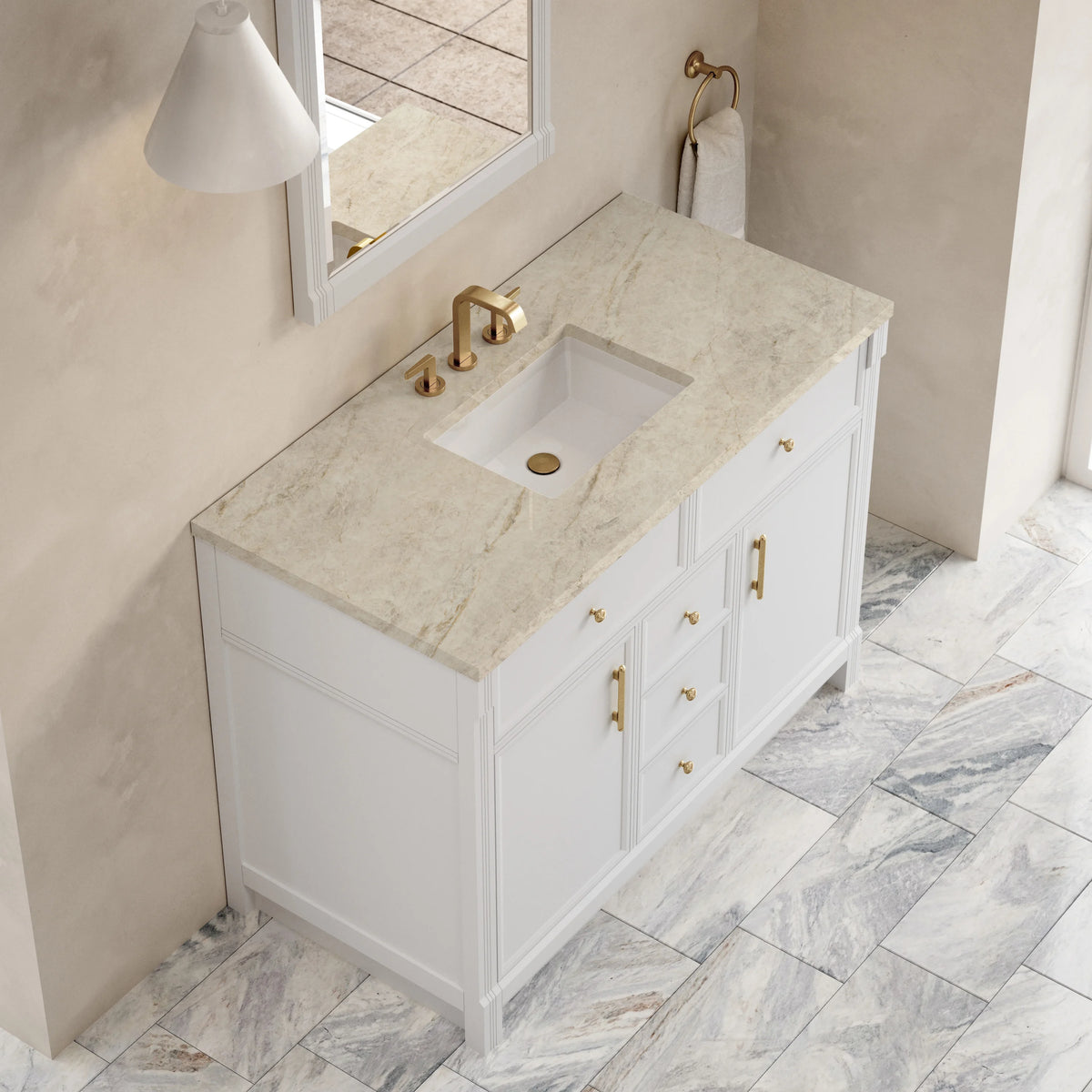 Bellshire 48" Single Vanity, Bright White w/ 3 CM Tajnar Eclos Top, view 7