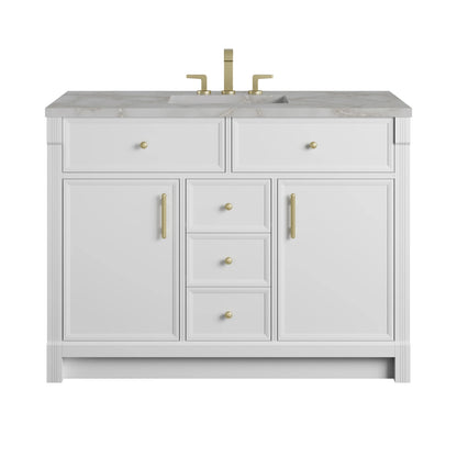 Bellshire 48" Single Vanity, Bright White w/ 3 CM Victorian Silver Silestone Top
