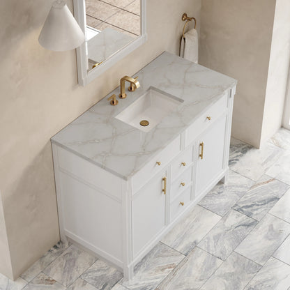 Bellshire 48" Single Vanity, Bright White w/ 3 CM Victorian Silver Silestone Top, view 7