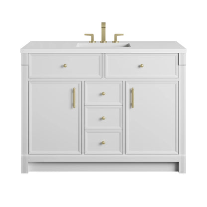 Bellshire 48" Single Vanity, Bright White w/ 3 CM White Zeus Silestone Top
