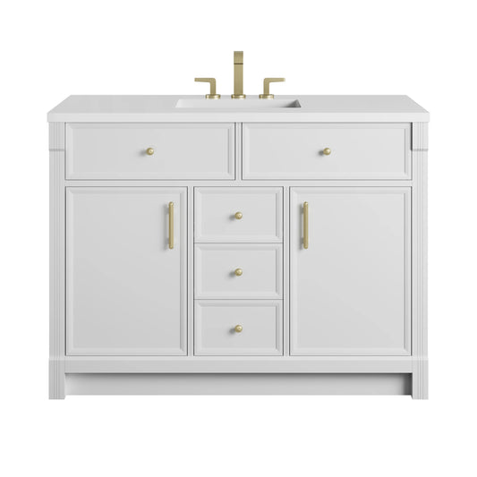 Bellshire 48" Single Vanity, Bright White w/ 3 CM White Zeus Silestone Top