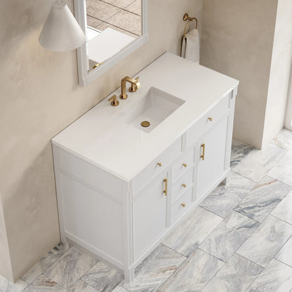 Bellshire 48" Single Vanity, Bright White w/ 3 CM White Zeus Silestone Top, view 10