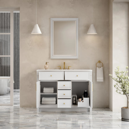 Bellshire 48" Single Vanity, Bright White w/ 3 CM White Zeus Silestone Top, view 8