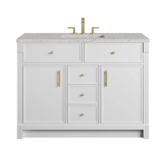 Bellshire 48" Single Vanity, Bright White w/ 3 CM Eternal Jasmine Pearl Silestone Top w/FreePower Wireless Charger