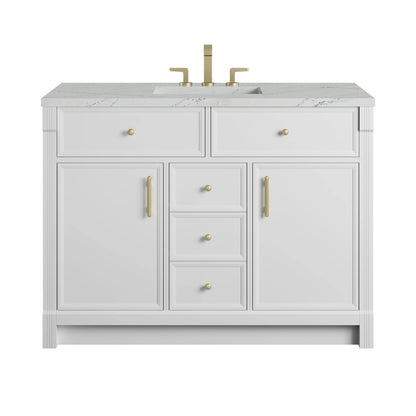 Bellshire 48" Single Vanity, Bright White w/ 3 CM Ethereal Noctis Silestone Top w/FreePower Wireless Charger
