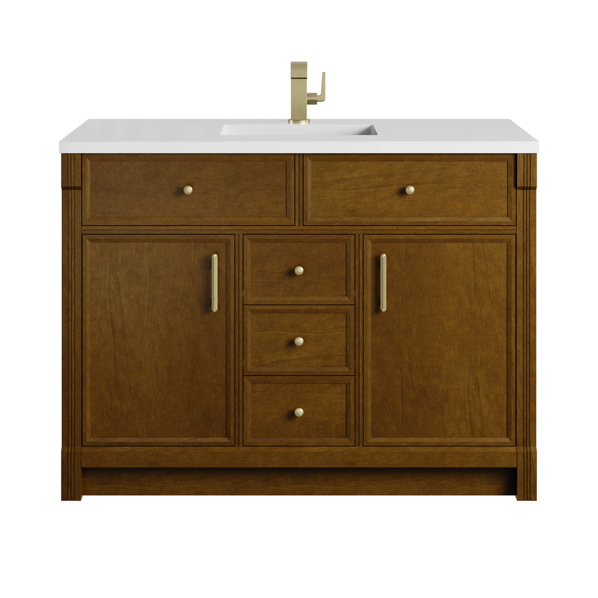 Bellshire 48" Single Vanity, Honey Oak w/ Single Hole 3 CM White Zeus Silestone Top and Matching Backsplash, view 2
