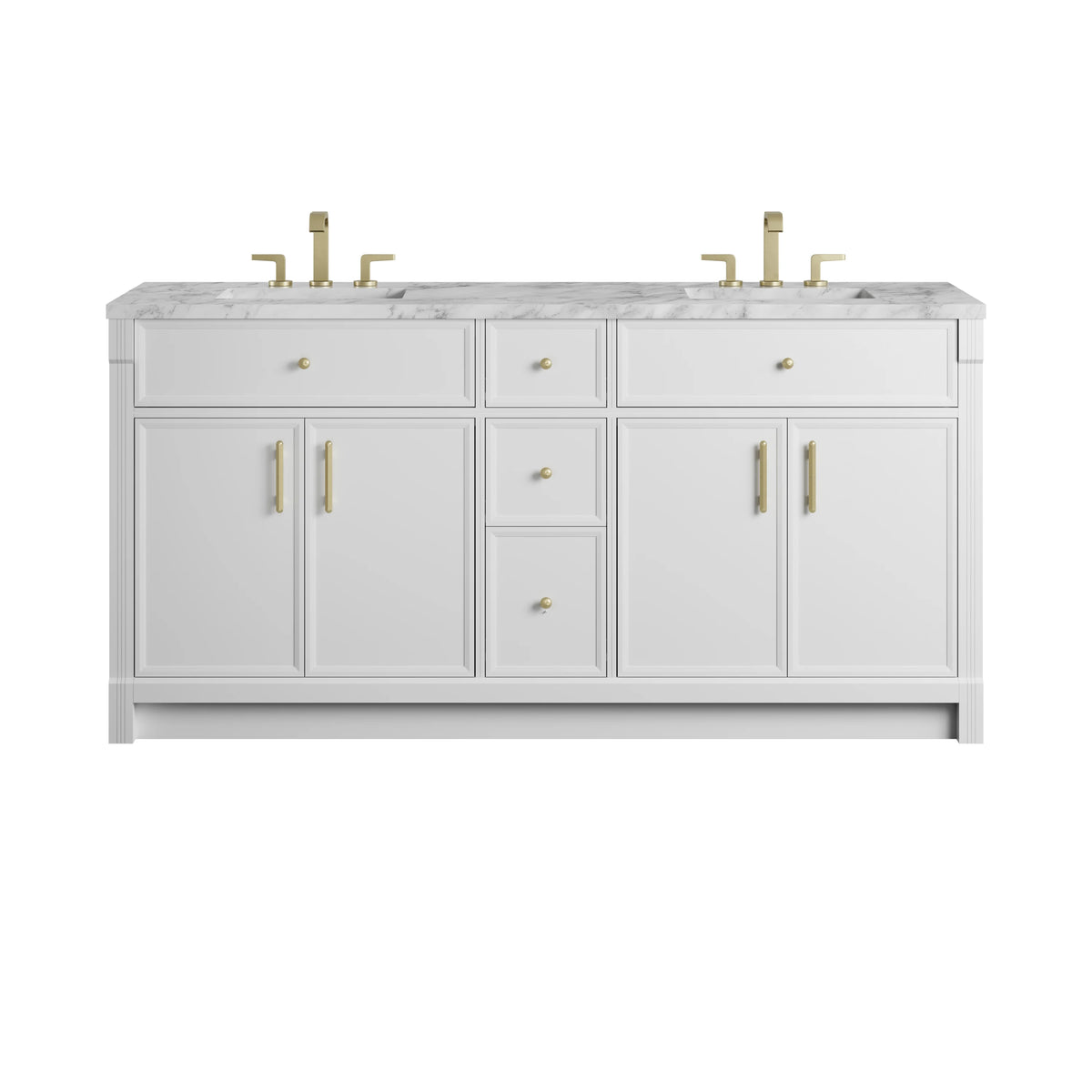 Bellshire 72" Double Vanity, Bright White w/ 3 CM Carrara Marble Top
