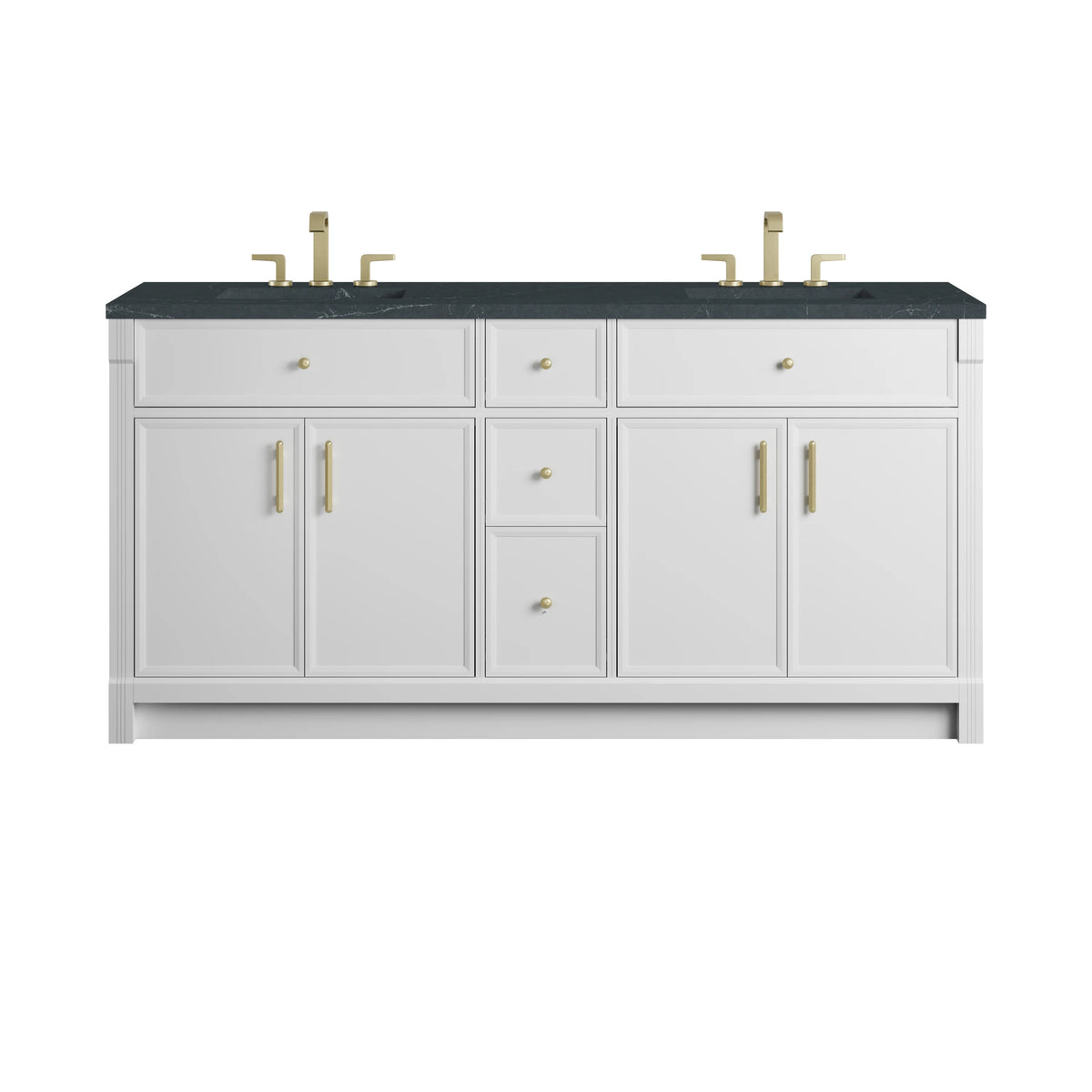 Bellshire 72" Double Vanity, Bright White w/ 3 CM Charcoal Soapstone Silestone Top