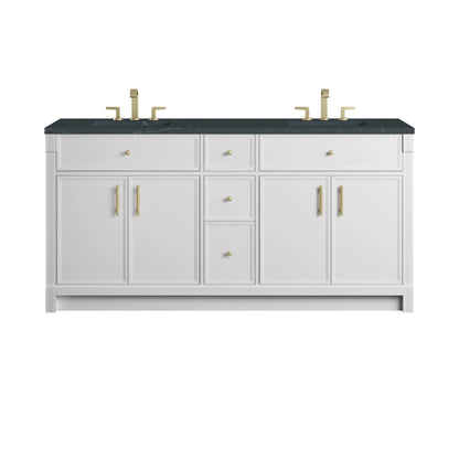 Bellshire 72" Double Vanity, Bright White w/ 3 CM Charcoal Soapstone Silestone Top
