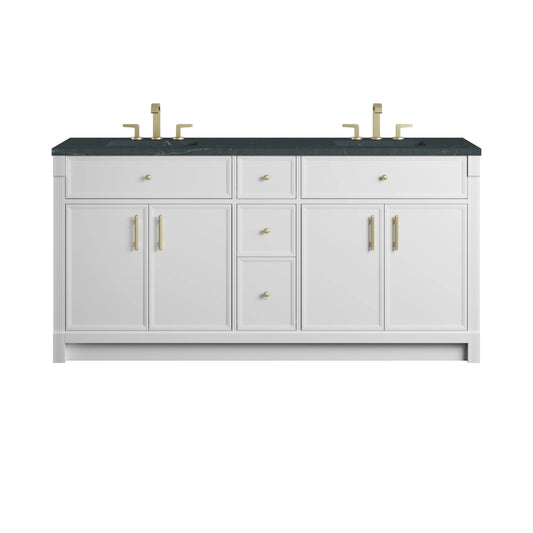 Bellshire 72" Double Vanity, Bright White w/ 3 CM Charcoal Soapstone Silestone Top