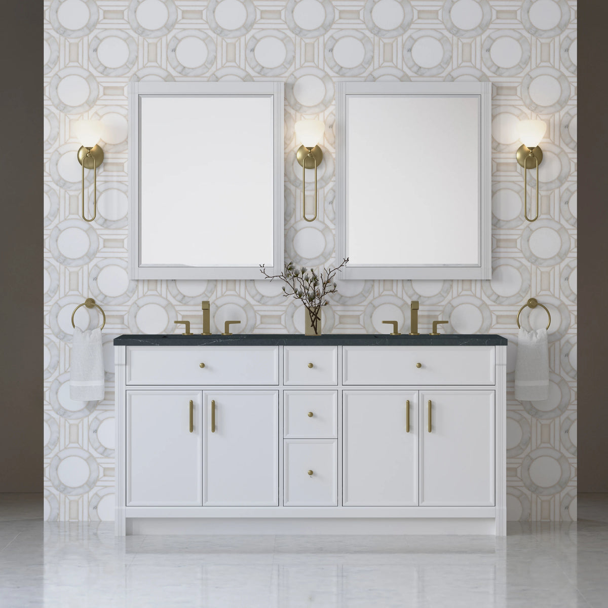Bellshire 72" Double Vanity, Bright White w/ 3 CM Charcoal Soapstone Silestone Top, view 3