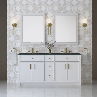 Bellshire 72" Double Vanity, Bright White w/ 3 CM Charcoal Soapstone Silestone Top, view 3