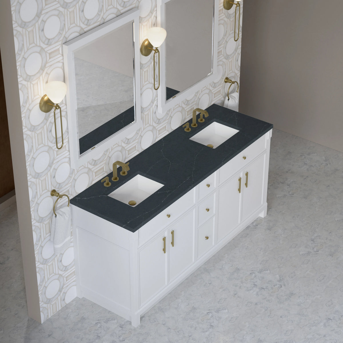Bellshire 72" Double Vanity, Bright White w/ 3 CM Charcoal Soapstone Silestone Top, view 7
