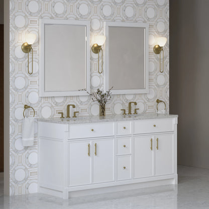 Bellshire 72" Double Vanity, Bright White w/ 3 CM Eternal Jasmine Pearl Silestone Top, view 4