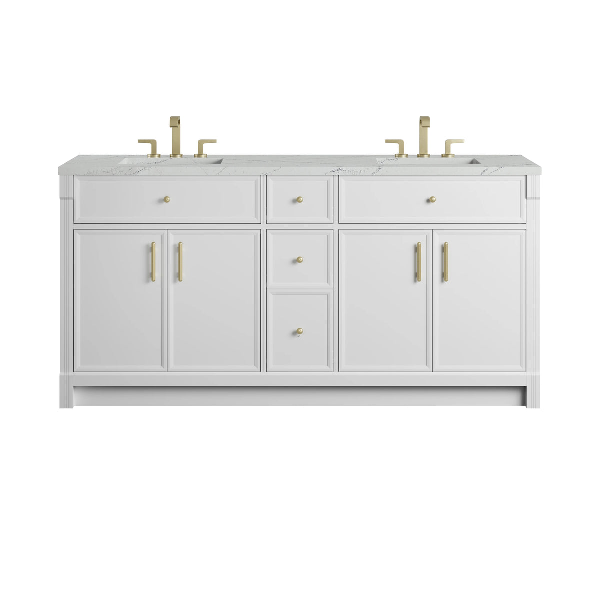 Bellshire 72" Double Vanity, Bright White w/ 3 CM Ethereal Noctis Silestone Top