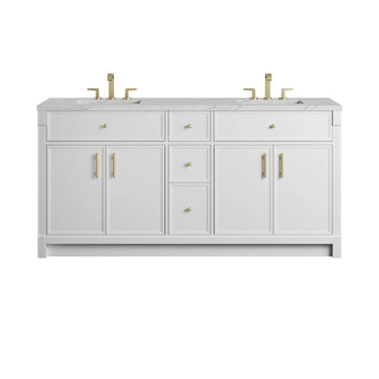 Bellshire 72" Double Vanity, Bright White w/ 3 CM Ethereal Noctis Silestone Top