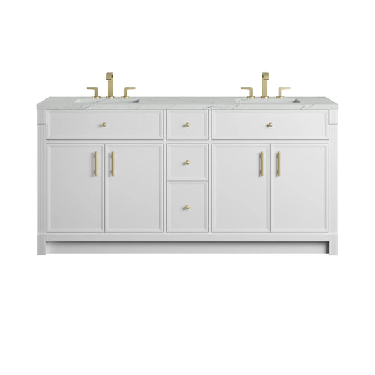 Bellshire 72" Double Vanity, Bright White w/ 3 CM Ethereal Noctis Silestone Top