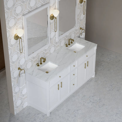 Bellshire 72" Double Vanity, Bright White w/ 3 CM Ethereal Noctis Silestone Top, view 7