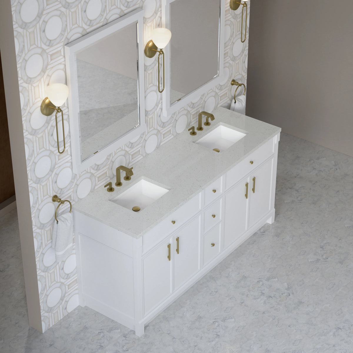 Bellshire 72" Double Vanity, Bright White w/ 3 CM Lime Delight Silestone Top, view 7