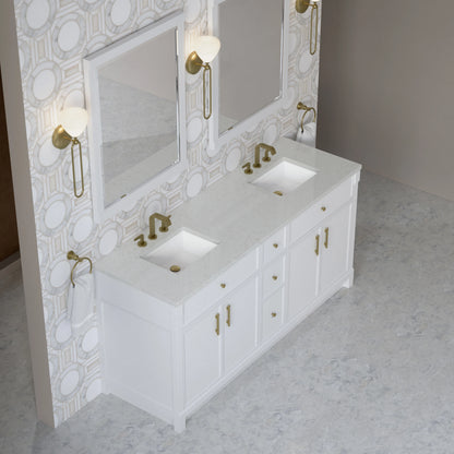 Bellshire 72" Double Vanity, Bright White w/ 3 CM Lime Delight Silestone Top, view 7