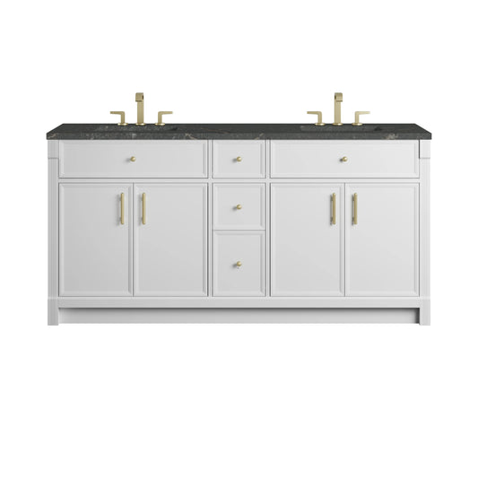 Bellshire 72" Double Vanity, Bright White w/ 3 CM Parisien Bleu Silestone Top