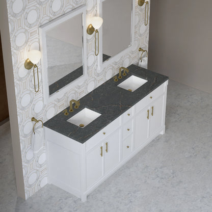Bellshire 72" Double Vanity, Bright White w/ 3 CM Parisien Bleu Silestone Top, view 4
