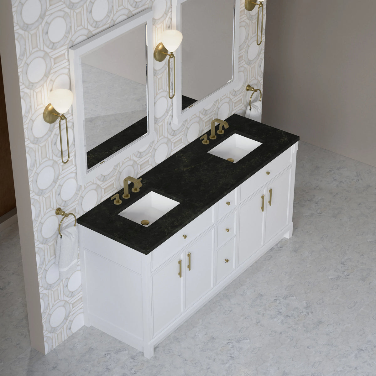 Bellshire 72" Double Vanity, Bright White w/ 3 CM Phantome Eclos Top, view 4