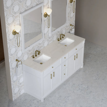 Bellshire 72" Double Vanity, Bright White w/ 3 CM Siberian Silestone Top, view 4