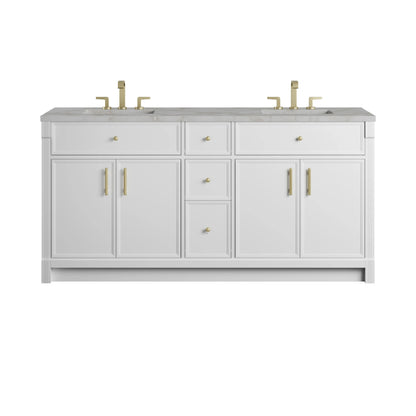 Bellshire 72" Double Vanity, Bright White w/ 3 CM Victorian Silver Silestone Top