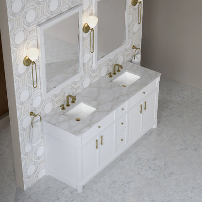 Bellshire 72" Double Vanity, Bright White w/ 3 CM Victorian Silver Silestone Top, view 4