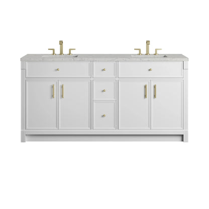 Bellshire 72" Double Vanity, Bright White w/ 3 CM Eternal Jasmine Pearl Silestone Top w/FreePower Wireless Charger
