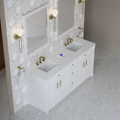 Bellshire 72" Double Vanity, Bright White w/ 3 CM Eternal Jasmine Pearl Silestone Top w/FreePower Wireless Char, view 8