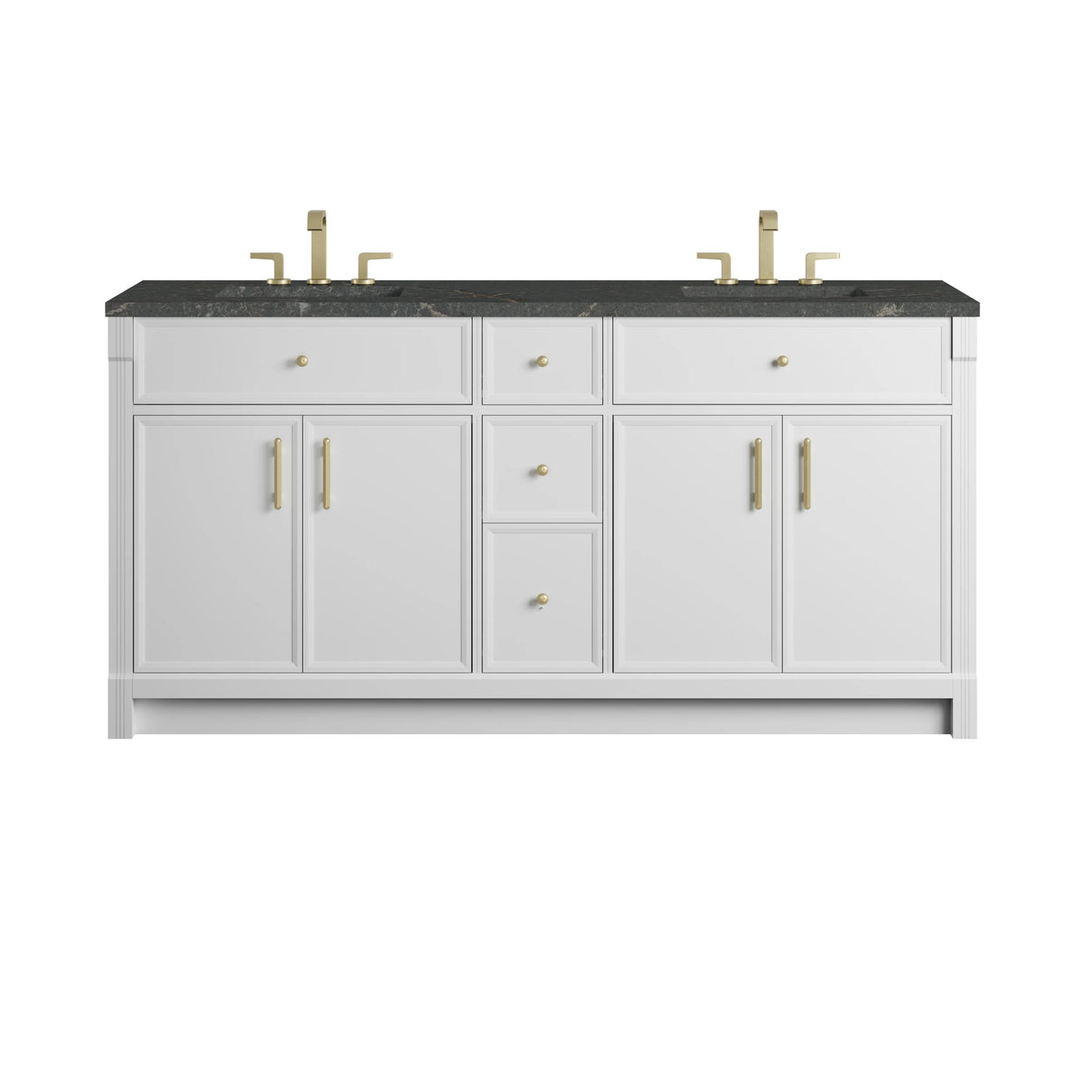 Bellshire 72" Double Vanity, Bright White w/ 3 CM Parisien Bleu Silestone Top w/FreePower Wireless Charger