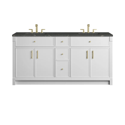 Bellshire 72" Double Vanity, Bright White w/ 3 CM Parisien Bleu Silestone Top w/FreePower Wireless Charger