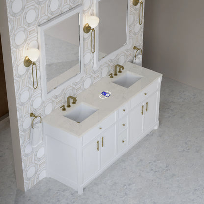 Bellshire 72" Double Vanity, Bright White w/ 3 CM Siberian Silestone Top w/FreePower Wireless Charger, view 6