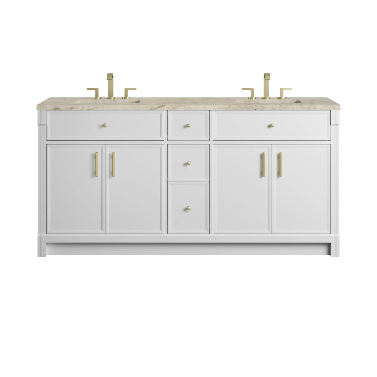 Bellshire 72" Double Vanity, Bright White w/ 3 CM Tajnar Eclos Top w/FreePower Wireless Charger