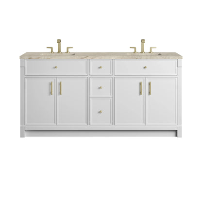 Bellshire 72" Double Vanity, Bright White w/ 3 CM Tajnar Eclos Top w/FreePower Wireless Charger