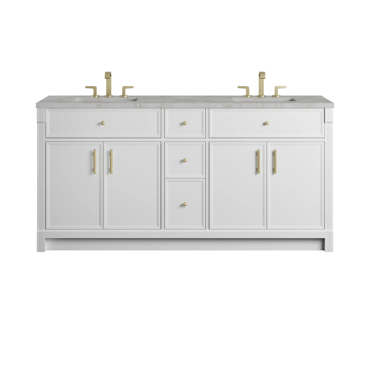 Bellshire 72" Double Vanity, Bright White w/ 3 CM Victorian Silver Silestone Top w/FreePower Wireless Charger