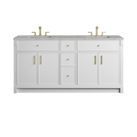Bellshire 72" Double Vanity, Bright White w/ 3 CM Victorian Silver Silestone Top w/FreePower Wireless Charger