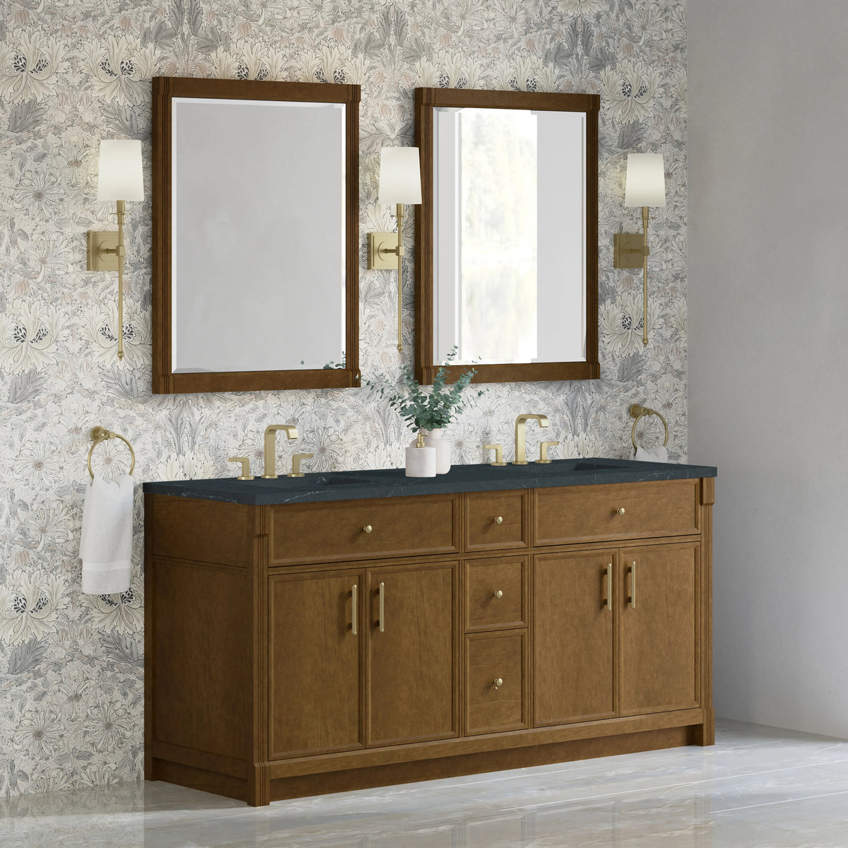 Bellshire 72" Double Vanity, Honey Oak w/ 3 CM Charcoal Soapstone Silestone Top, view 4