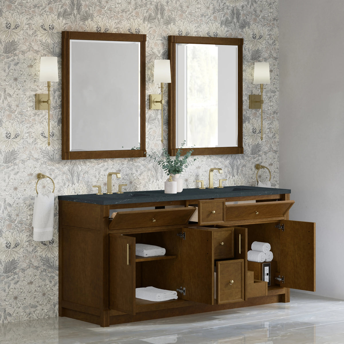 Bellshire 72" Double Vanity, Honey Oak w/ 3 CM Charcoal Soapstone Silestone Top, view 5