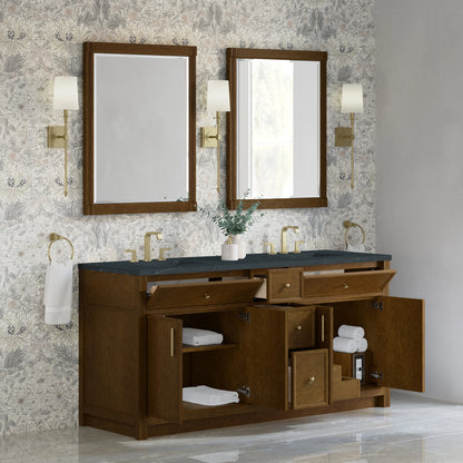 Bellshire 72" Double Vanity, Honey Oak w/ 3 CM Charcoal Soapstone Silestone Top, view 5