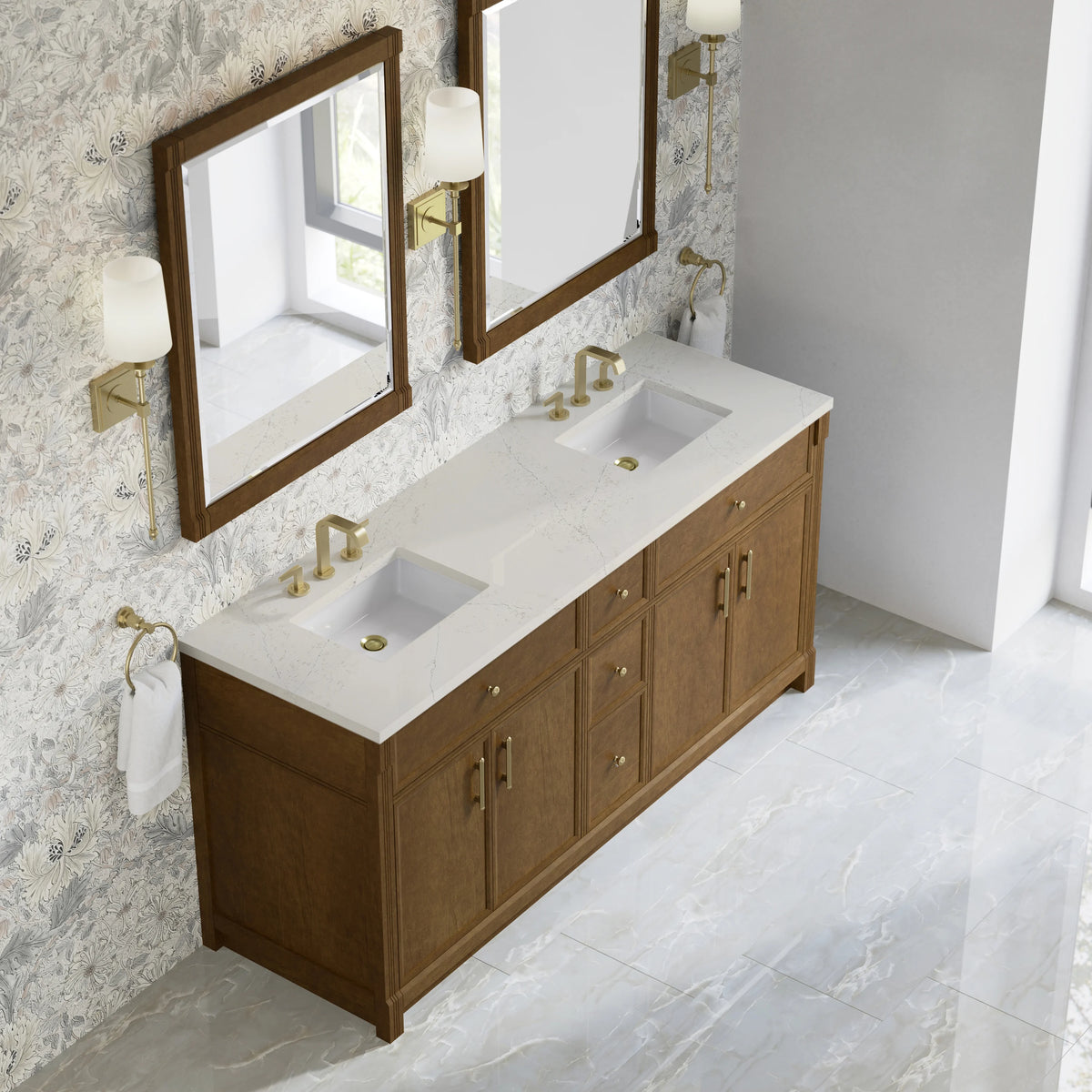 Bellshire 72" Double Vanity, Honey Oak w/ 3 CM Siberian Silestone Top, view 7