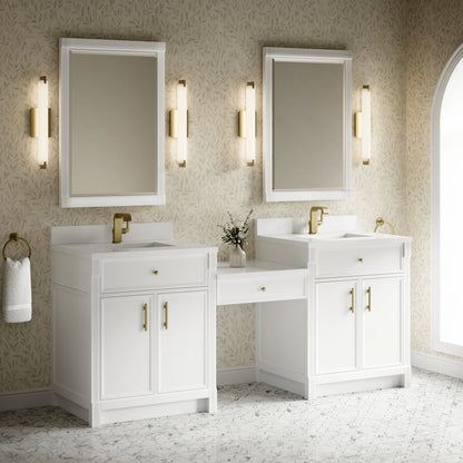 Bellshire 84" Dual Vanity Set with 24" Make-Up Counter, Bright White w/Single Hole 3 cm White Zeus Silestone To, view 3